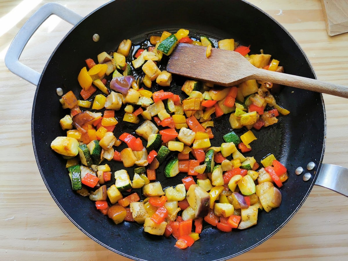 Sautéed vegetables in skillet