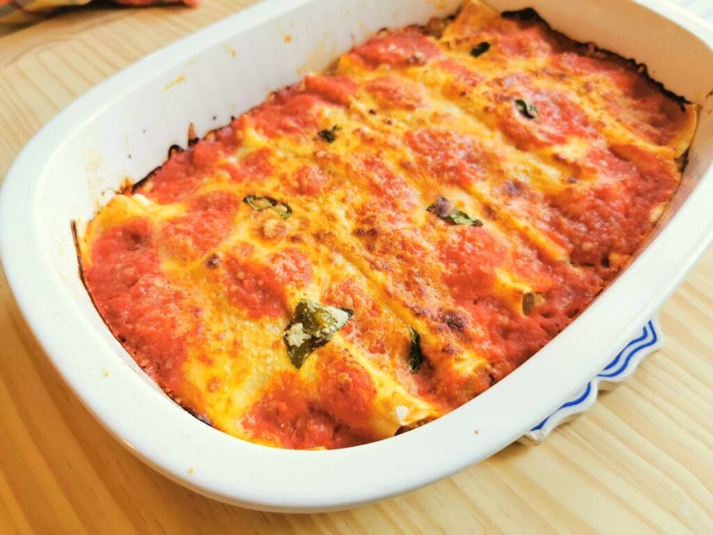 homemade cannelloni from Abruzzo baked in tomato sauce