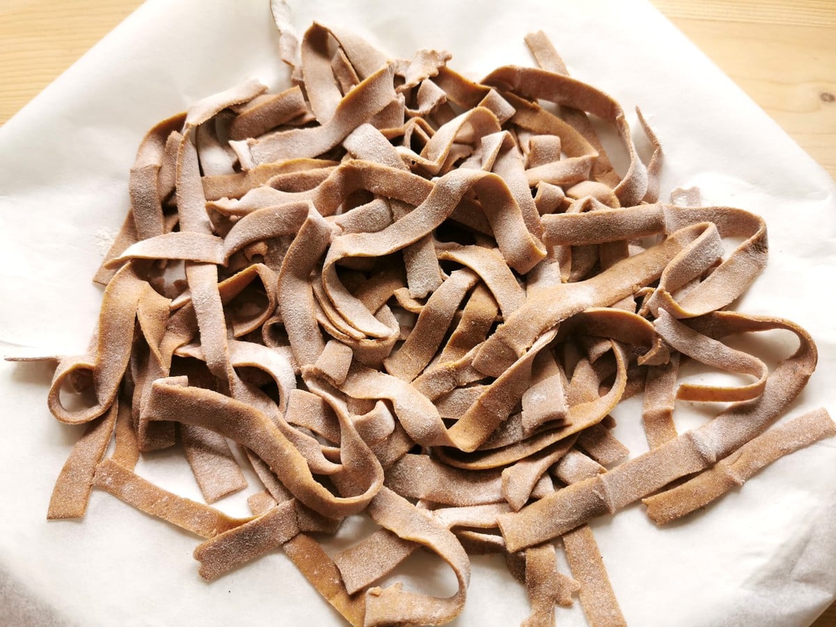 Homemade chestnut flour tagliatelle