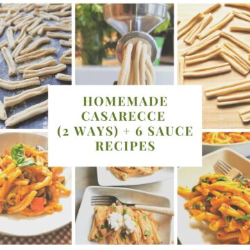 homemade casarecce 2 ways with 6 sauces