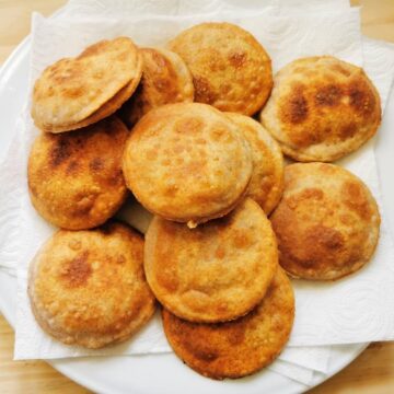 homemade fried rye flour ravioli.