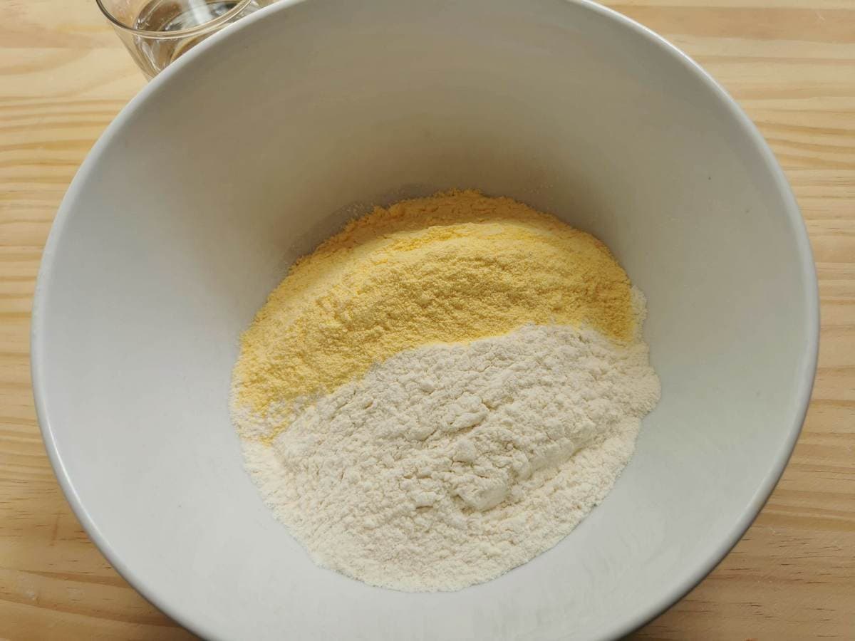 wheat and corn flour together in a bowl