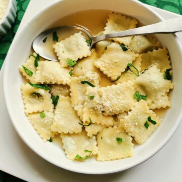 Homemade meat ravioli (agnolotti)