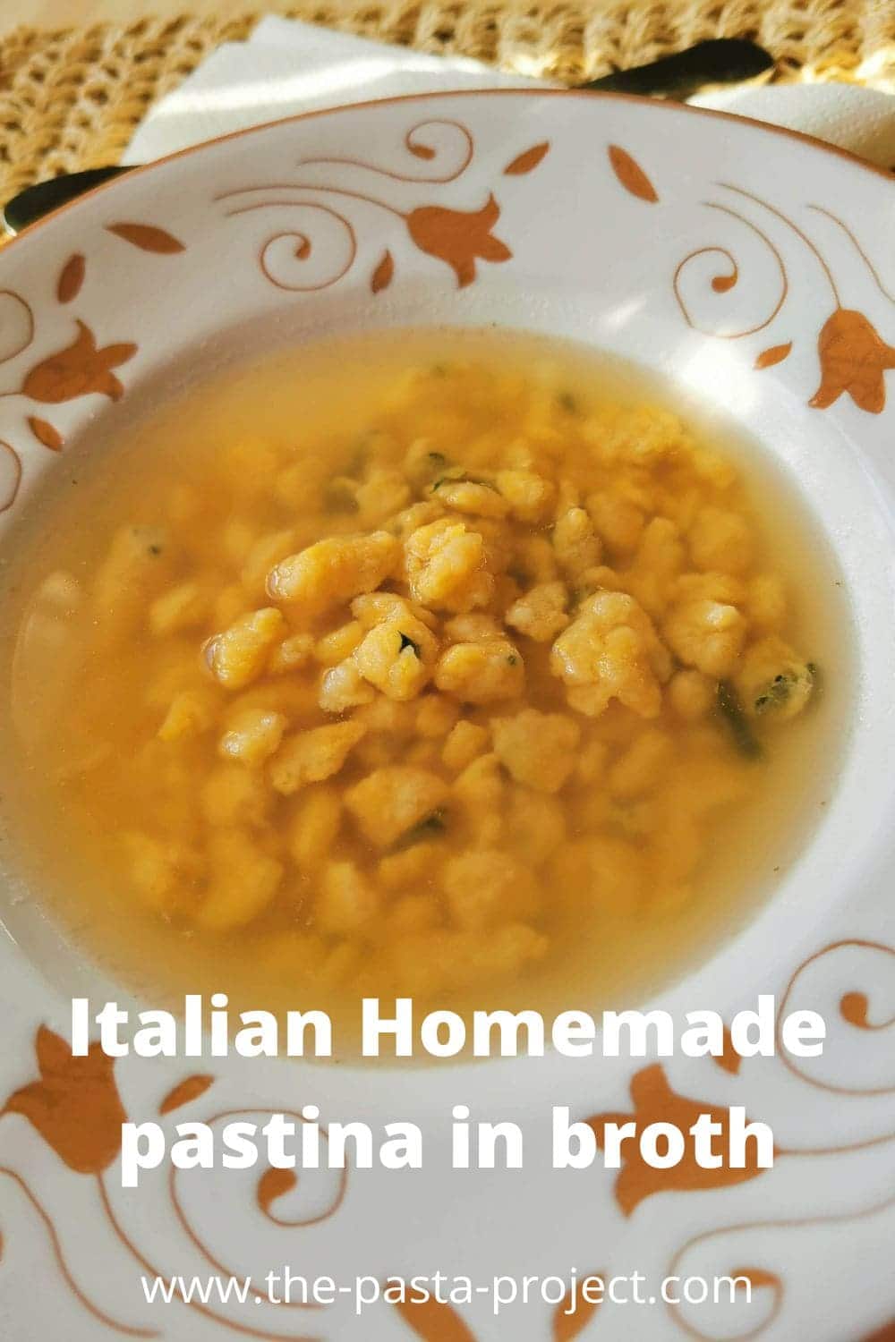 Homemade pastina in broth.