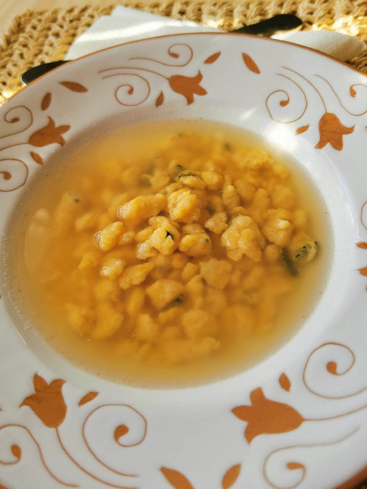 Homemade pastina in broth.