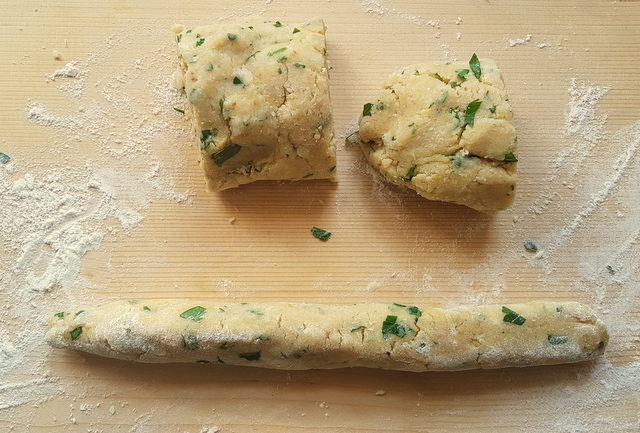 filling for stuffed mezze maniche rolled into sausage shape