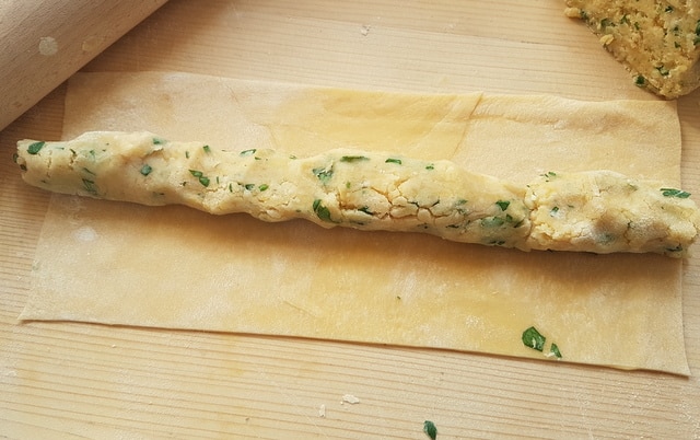 filling for stuffed mezze maniche on pasta sheet