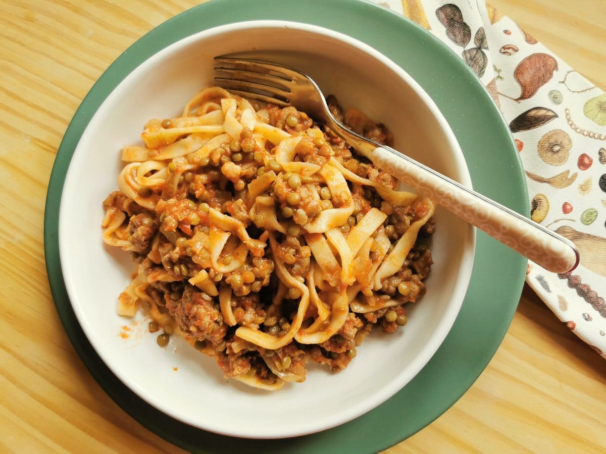 Homemade strangozzi pasta with Umbrian lentils and sausage.
