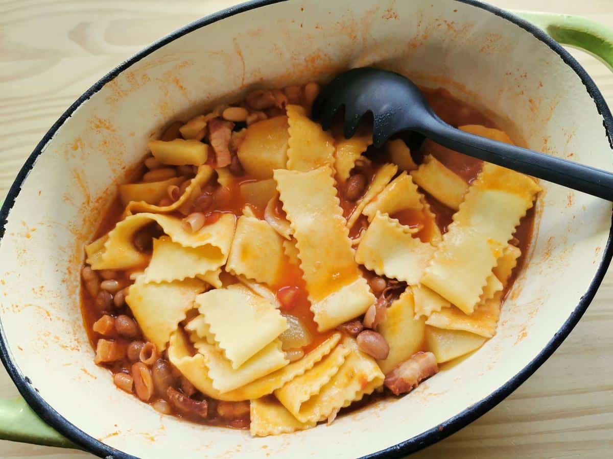 Homemade pasta fagioli in Dutch oven