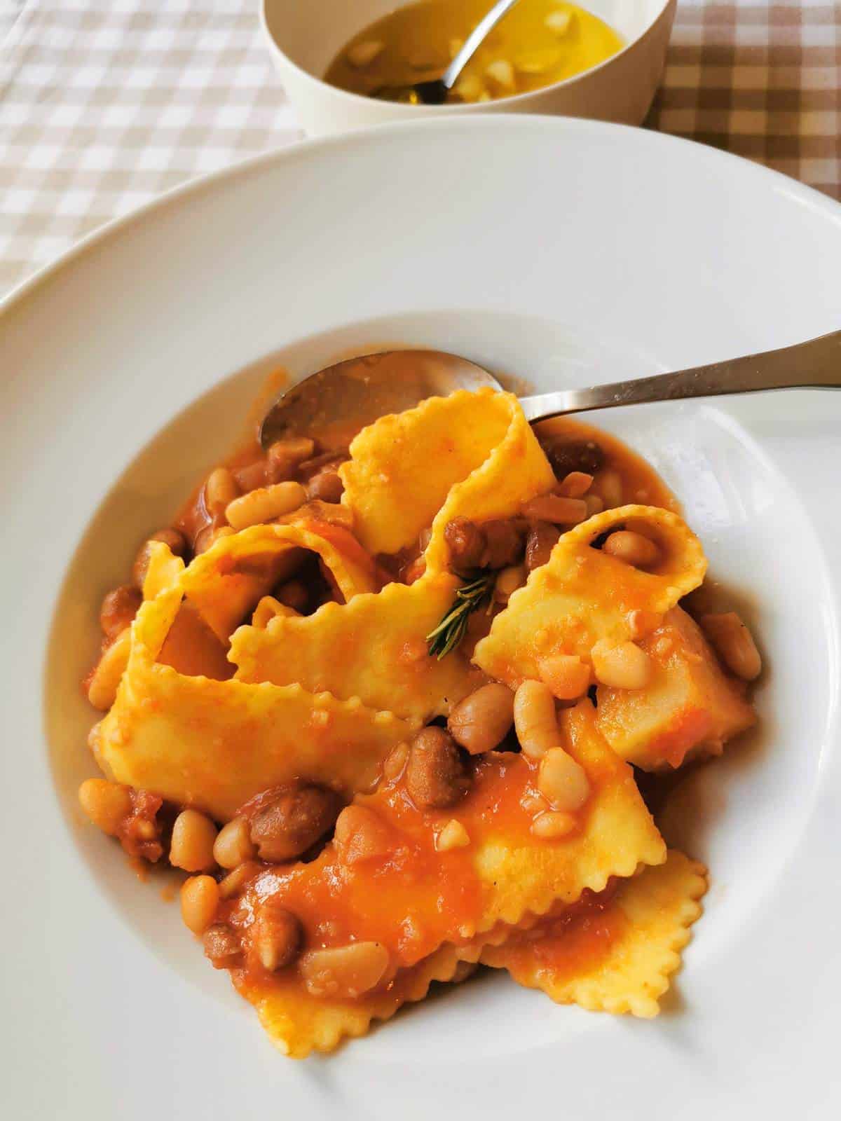 Italian pasta fagioli with homemade pasta.