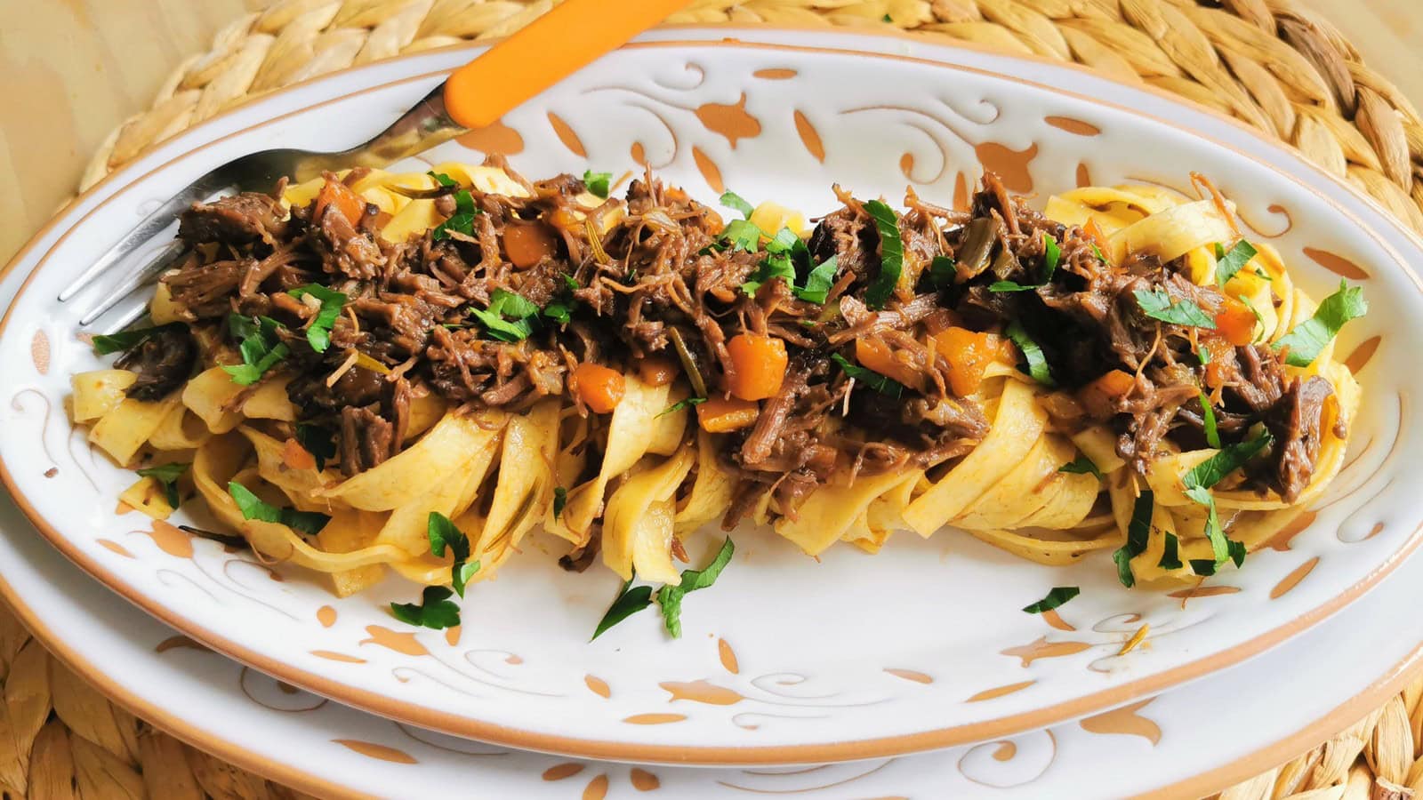 Slow cooked Italian beef cheek ragù with tagliatelle.
