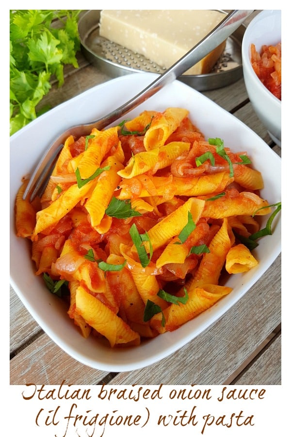 Italian braised onion sauce (il friggione) with pasta