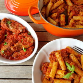 Italian braised pork ribs with pasta