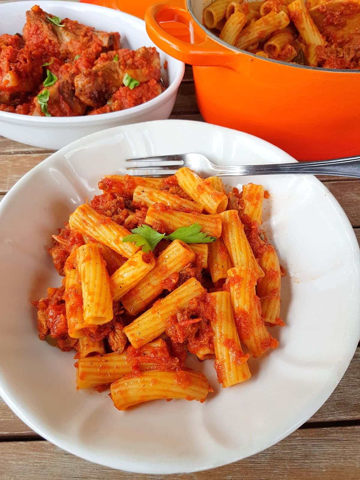 Italian braised pork ribs with pasta