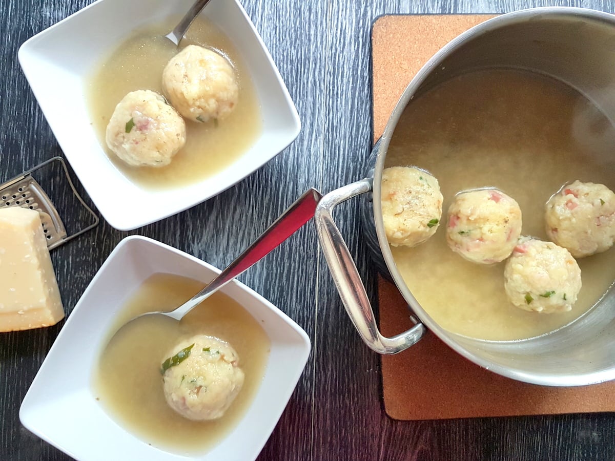 Canederli bread dumplings in broth.