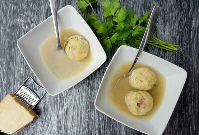 Italian dumplings (canederli) in broth