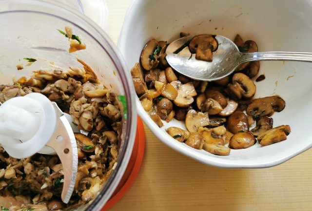 chopped mushrooms in food processor