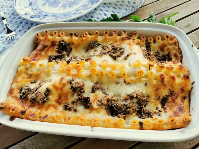 Italian ricotta mushroom lasagne al forno