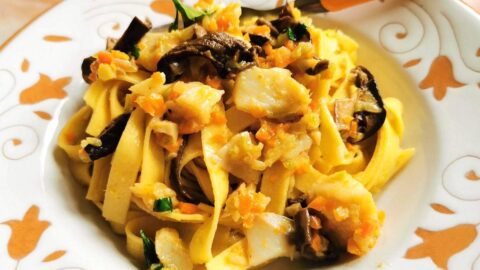 Italian salt cod (baccalà) and porcini tagliatelle