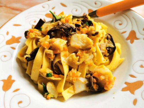 Italian salt cod (baccalà) and porcini tagliatelle
