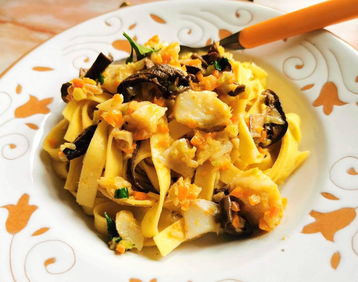 Italain salt cod (baccalà) and porcini tagliatelle