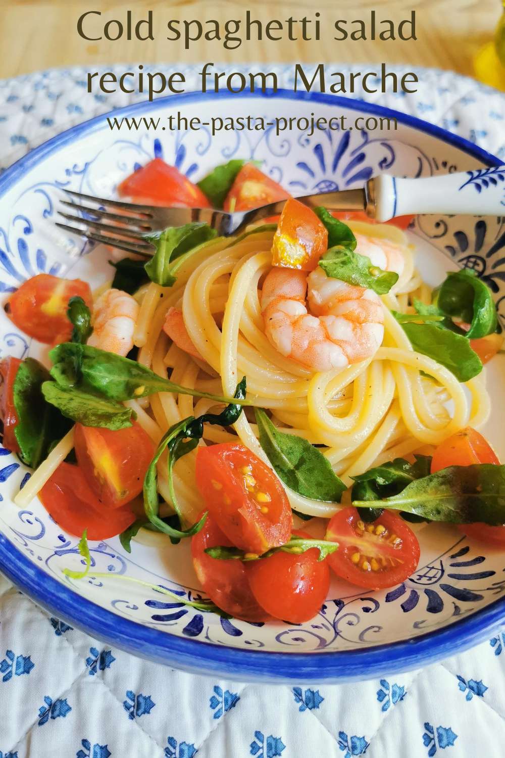Italian cold spaghetti salad with shrimp recipe from Marche