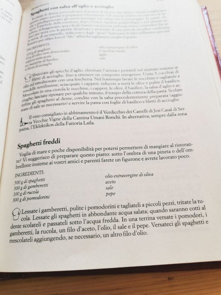 Recipe for spaghetti freddi in Italian cookbook