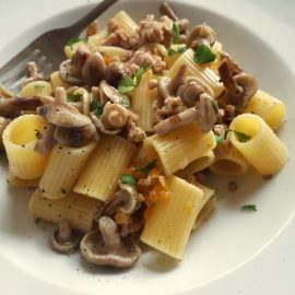 Italian white ragu pasta with wild mushrooms