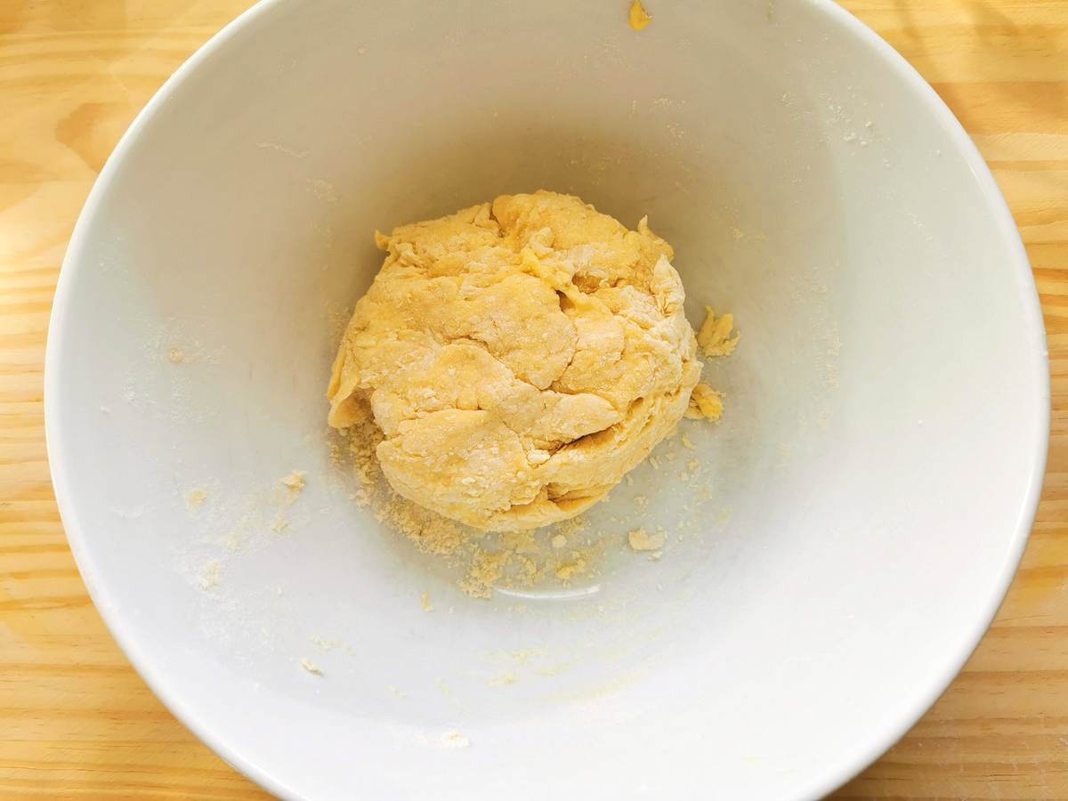 dough ball in white bowl