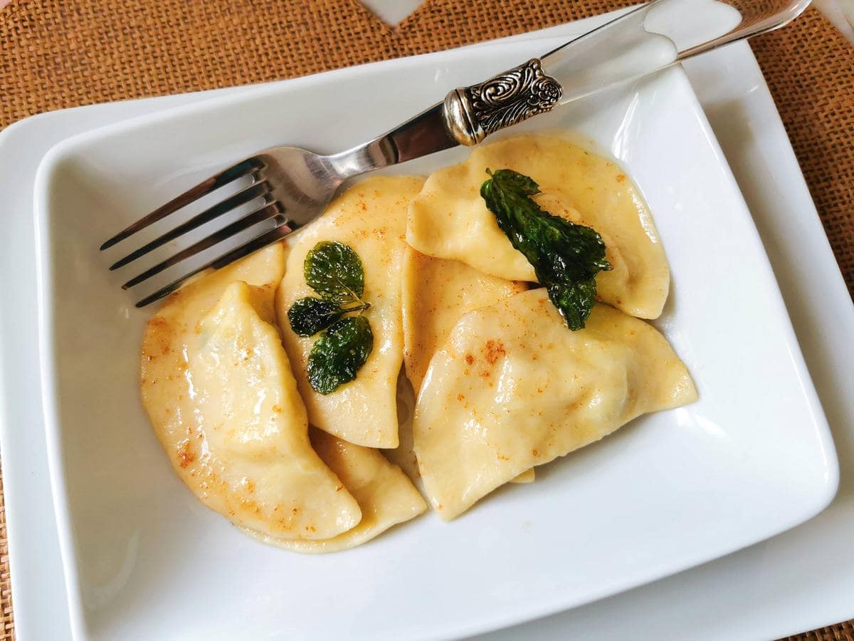 Potato and mint ravioli from Liguria called le turle de Mendatica.