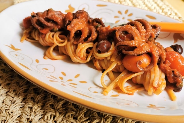 Pasta with Baby Octopus alla Luciana.