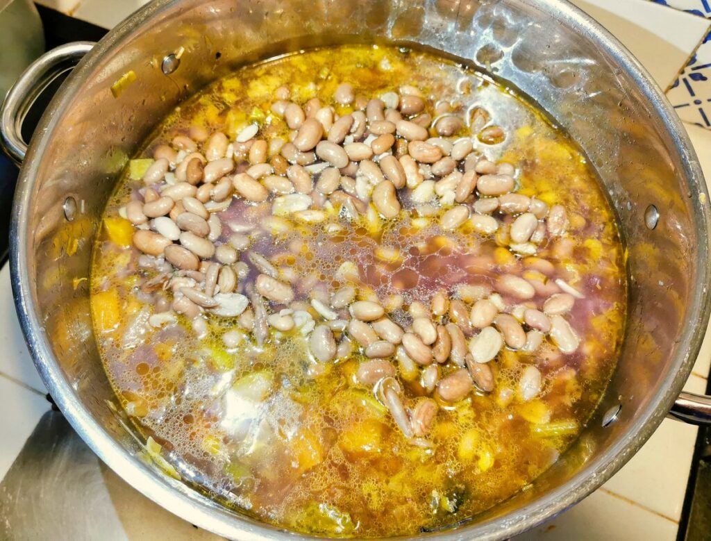 minestrone cooking in a pot