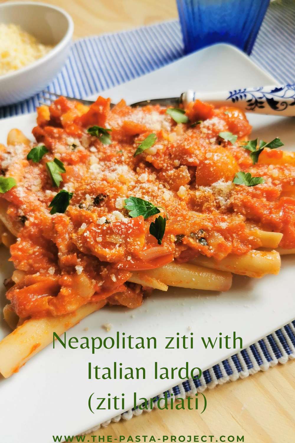 Neapolitan ziti pasta with Italian lardo ziti lardiati