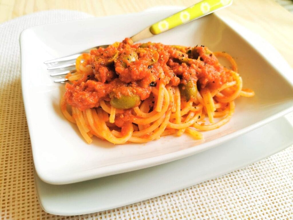 olive and tuna spaghetti all'Ascolana