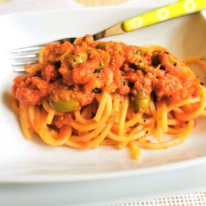 olive and tuna spaghetti all'Ascolana