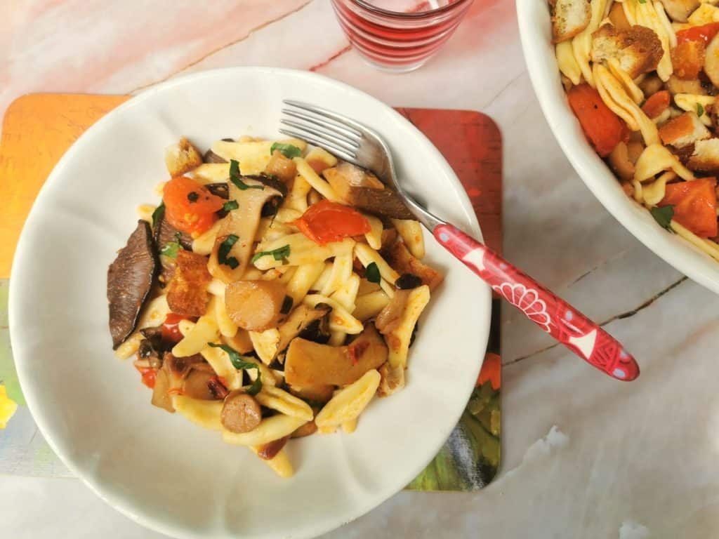 Olive Leaf Pasta with King Oyster Mushrooms. 