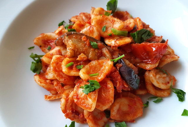 Orecchiette with Nduja and eggplant (aubergine) 