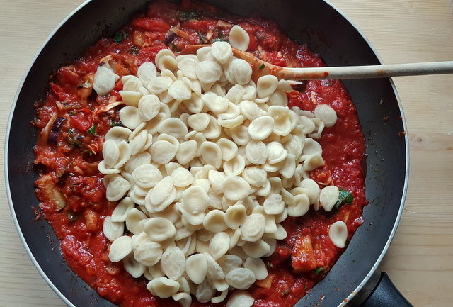 Orecchiette with Nduja and eggplant (aubergine)