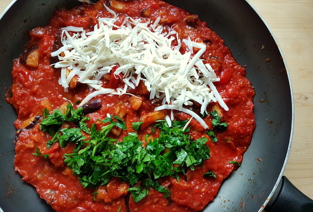 sauce for orecchiette with Nduja and eggplant (aubergine)