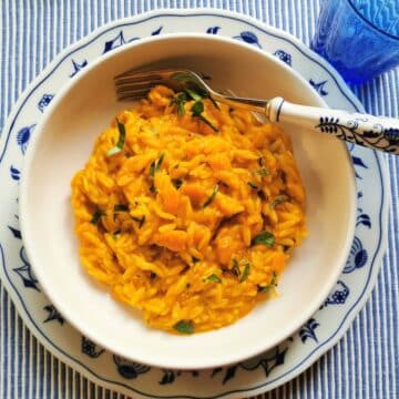 Orzo risoni pasta risotto with pumpkin.