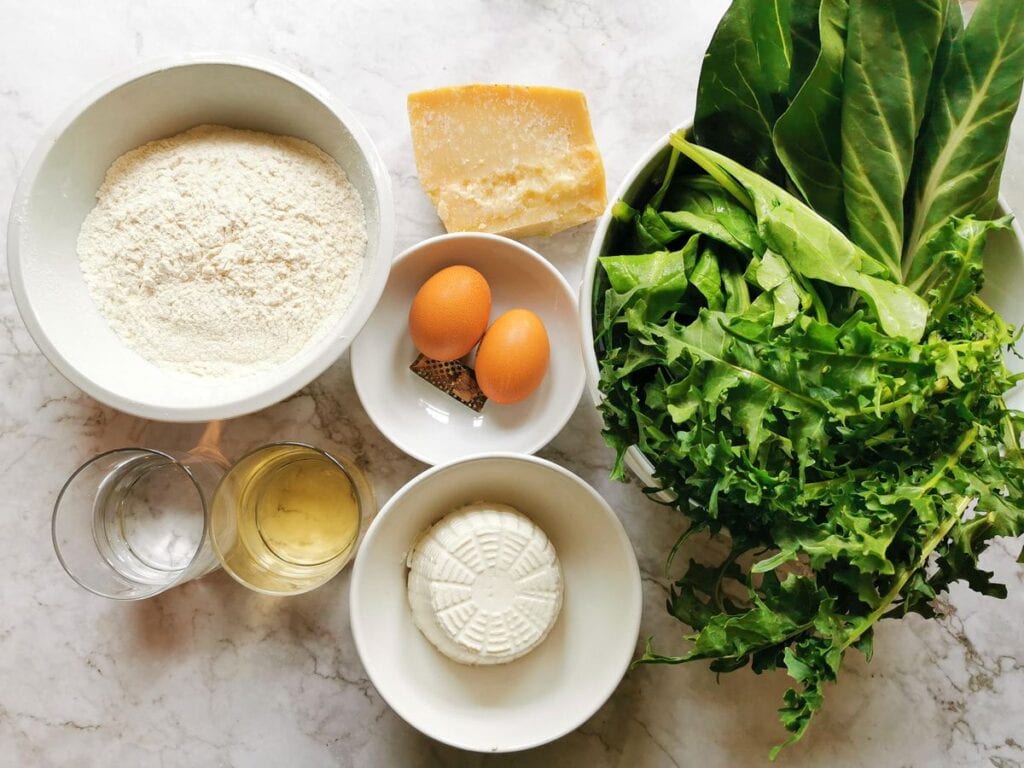 ingredients for pansotti pasta with walnut sauce.