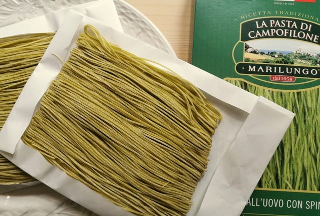 spinach tagliolini made by Pasta Marilungo, Marche