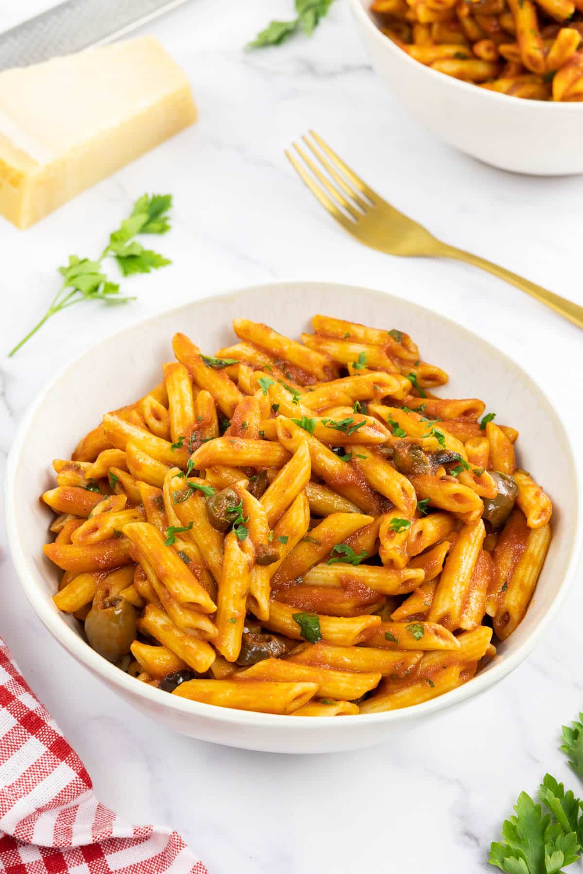 Mediterranean pasta served with a sprinkle of fresh parsley