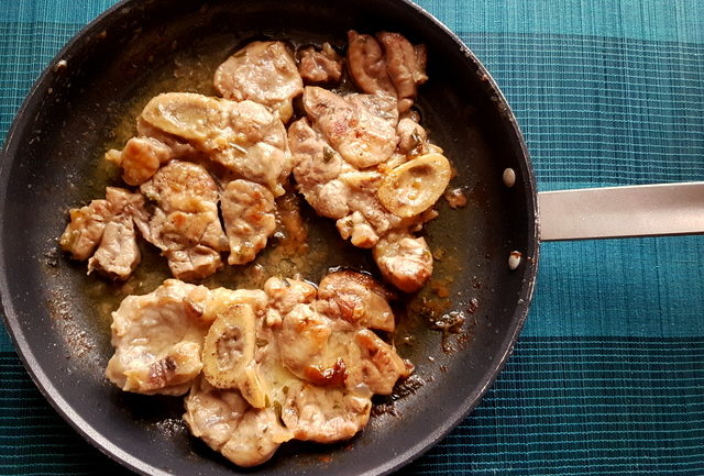 Pasta Ossobuco veal cuts cooking in frying pan