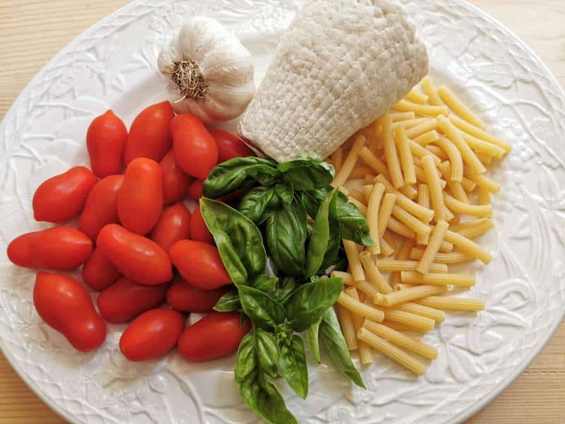 ingredients for crudaiola Barese on white plate