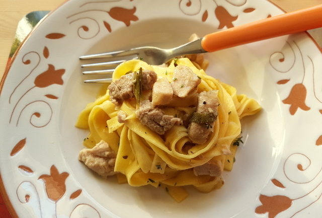 tagliatelle pasta with cinnamon spiced pork ragu from Friuli Venezia Giulia.