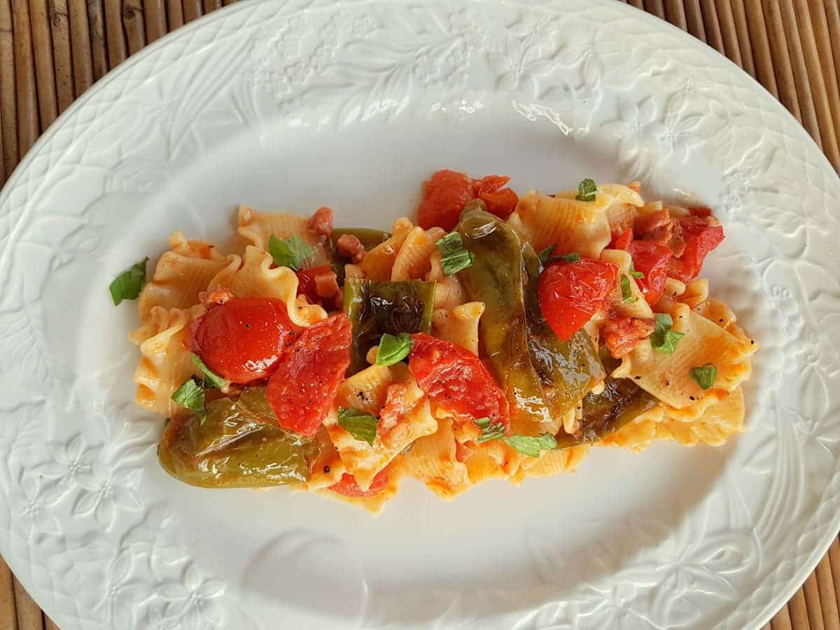 Pasta with Friggitelli Peppers on a plate