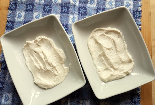 creamed ricotta in two white bowls