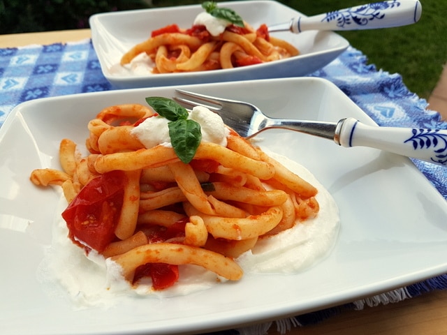 Pasta with homemade tomato sauce and ricotta