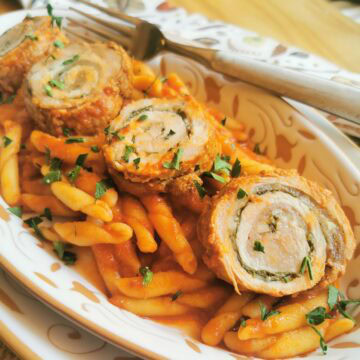 Pasta with pork involtini alla lucana.